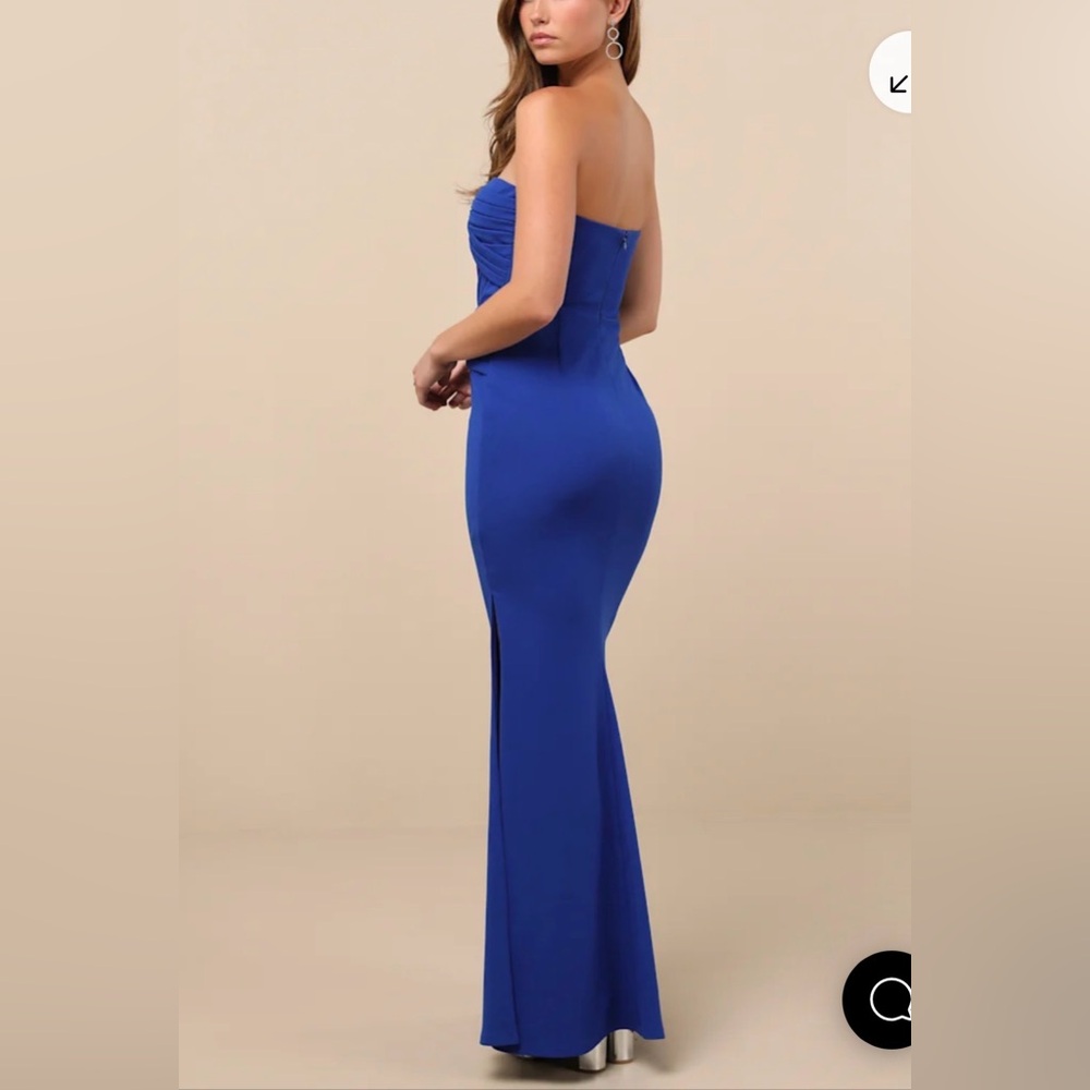 Lulu's Elegant Finesse Royal Blue Cut Out Strapless Maxi Gown Women’s Size M - Picture 13 of 15